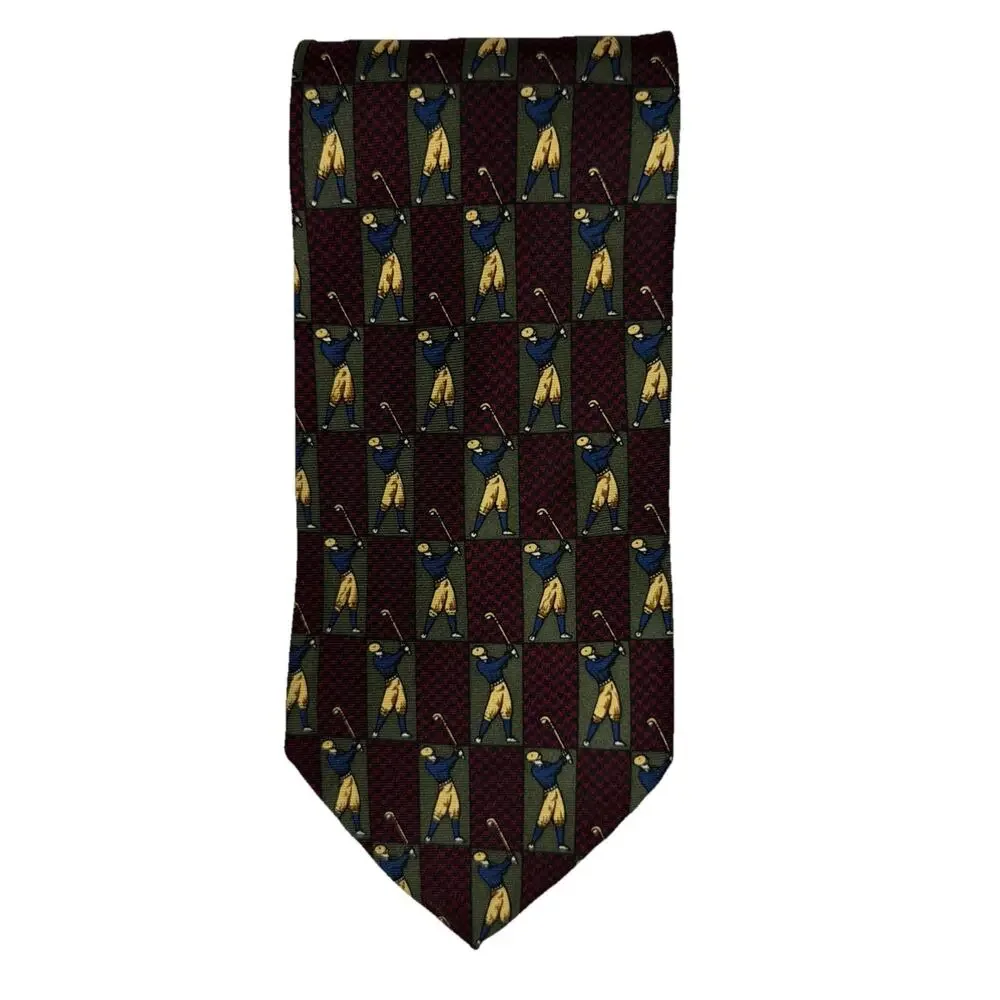 Hathaway Golf Silk Tie Burgundy Classic Vintage Novelty Necktie USA Gift